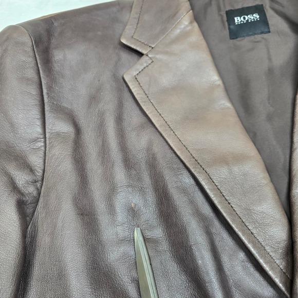 Hugo Boss Leather Blazer Jacket Mens XL 46R Brown Lamb Leather Soft! Distressed - Picture 7 of 16
